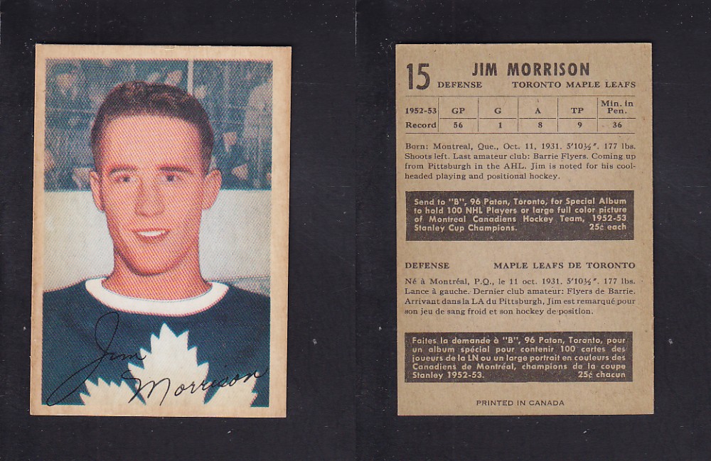 1953-54 PARKHURST HOCKEY CARD #15 J. MORRISON photo