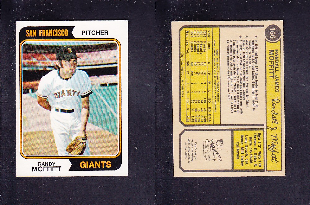 1974 O-PEE-CHEE BASEBALL CARD #156 R. MOFFITT photo