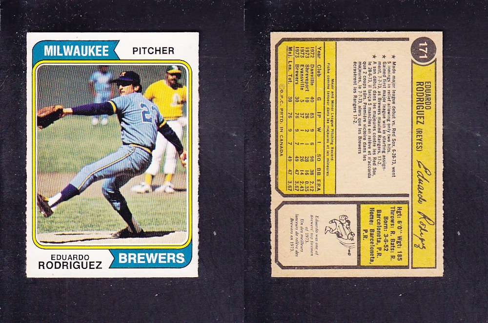 1974 O-PEE-CHEE BASEBALL CARD #171 E. RODRIGUEZ photo