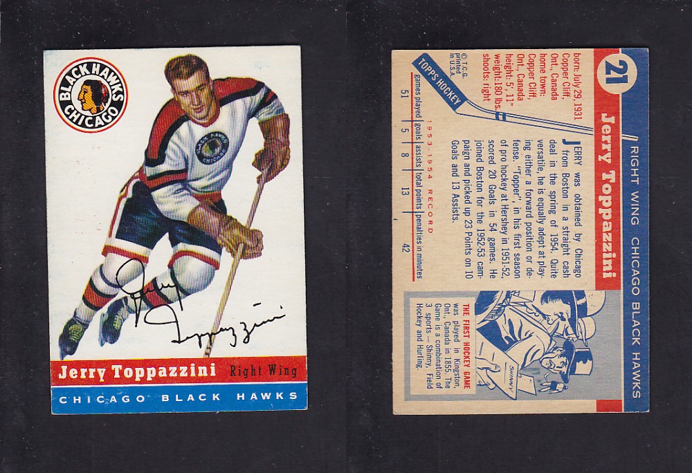 1954-55 TOPPS HOCKEY CARD #21 J. TOPPAZZINI photo