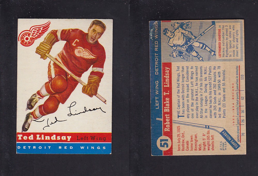 1954-55 TOPPS HOCKEY CARD #51 T. LINDSAY photo