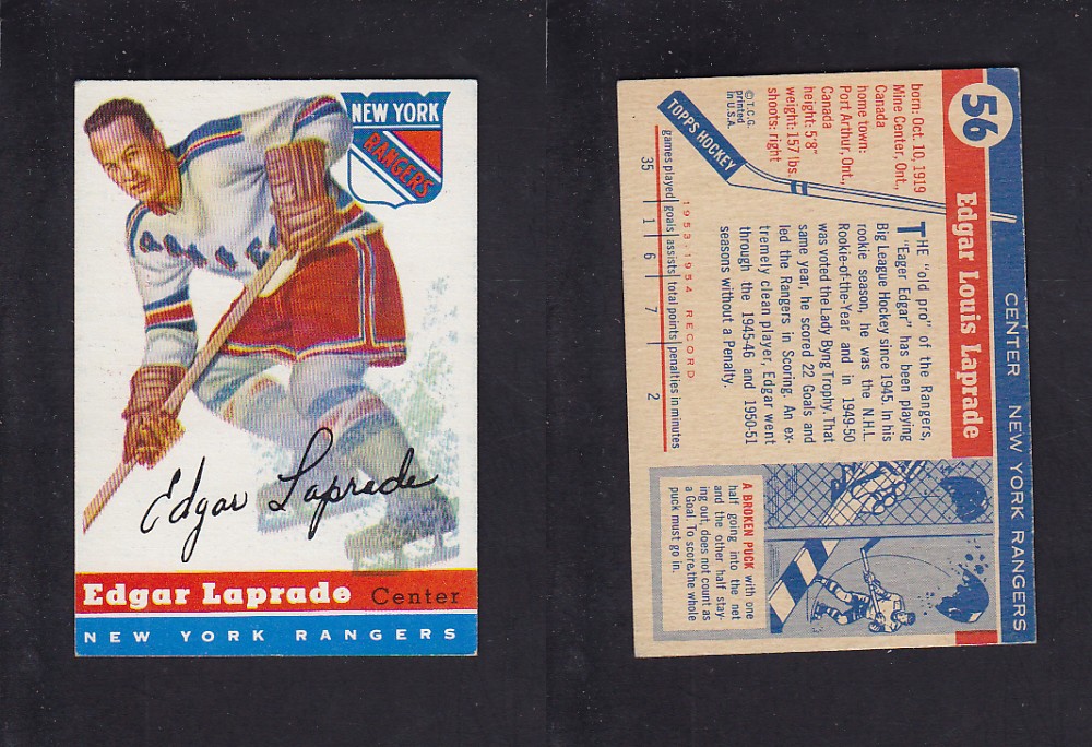 1954-55 TOPPS HOCKEY CARD #56 E. LAPRADE photo