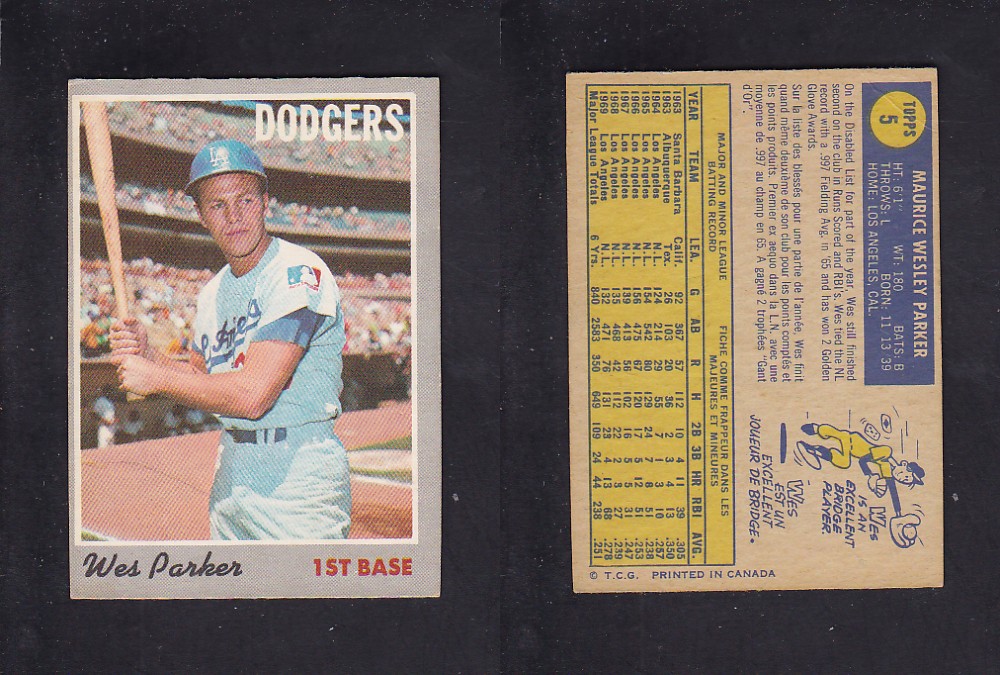 1970 O-PEE-CHEE BASEBALL CARD #5 W. PARKER photo