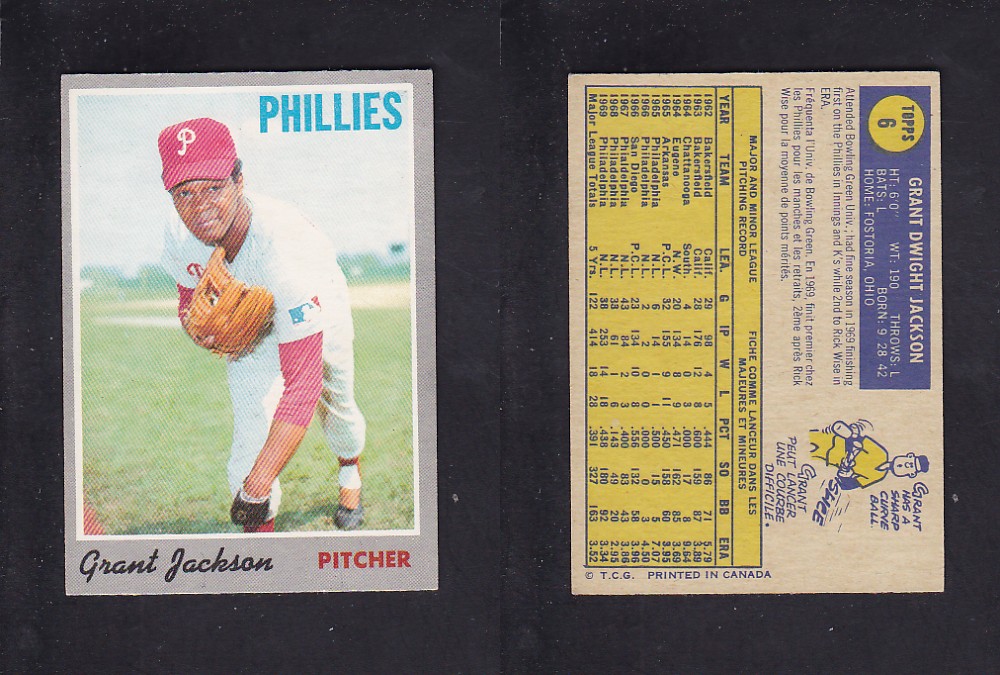 1970 O-PEE-CHEE BASEBALL CARD #6 G. JACKSON photo