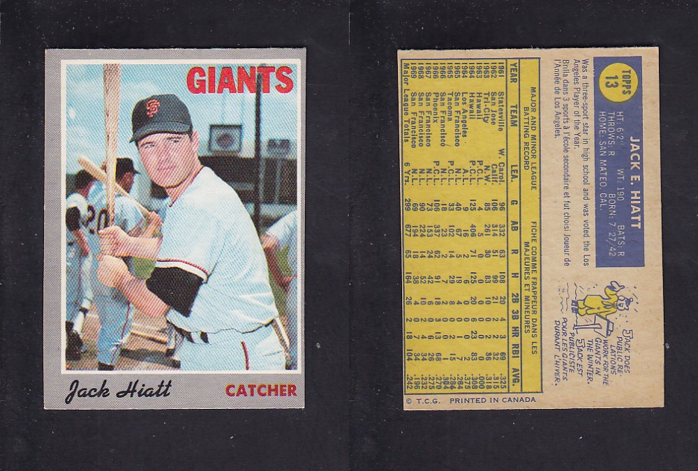 1970 O-PEE-CHEE BASEBALL CARD #13 J. HIATT photo