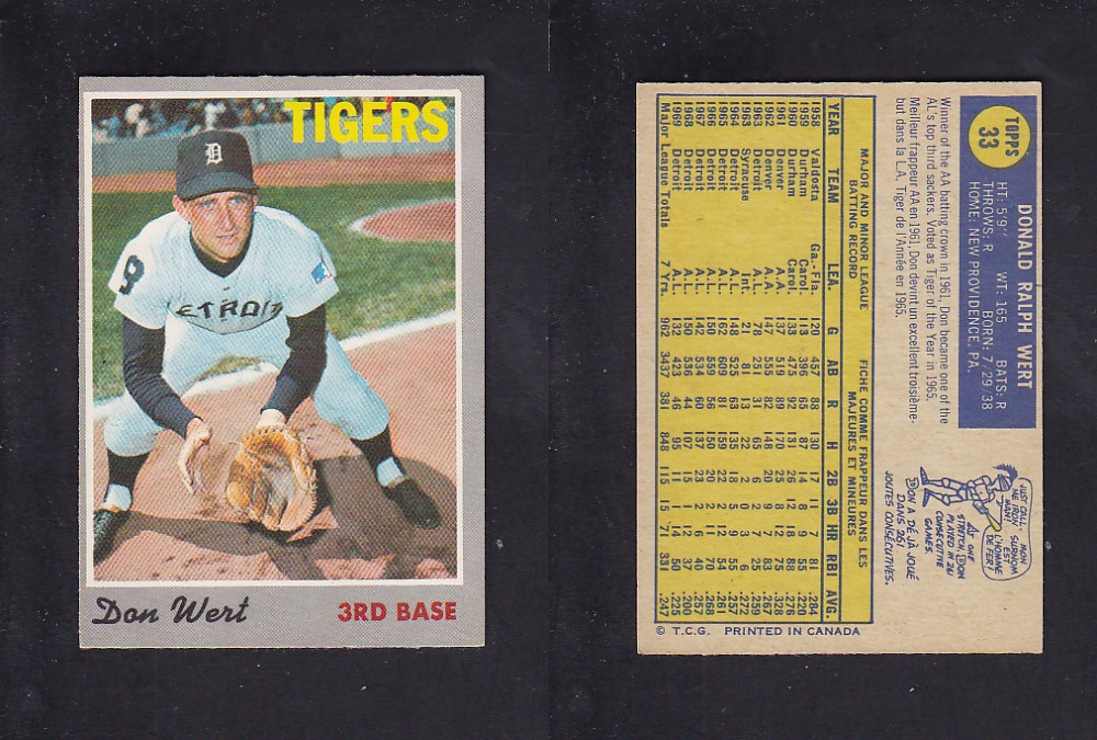 1970 O-PEE-CHEE BASEBALL CARD #33 D. WERT photo