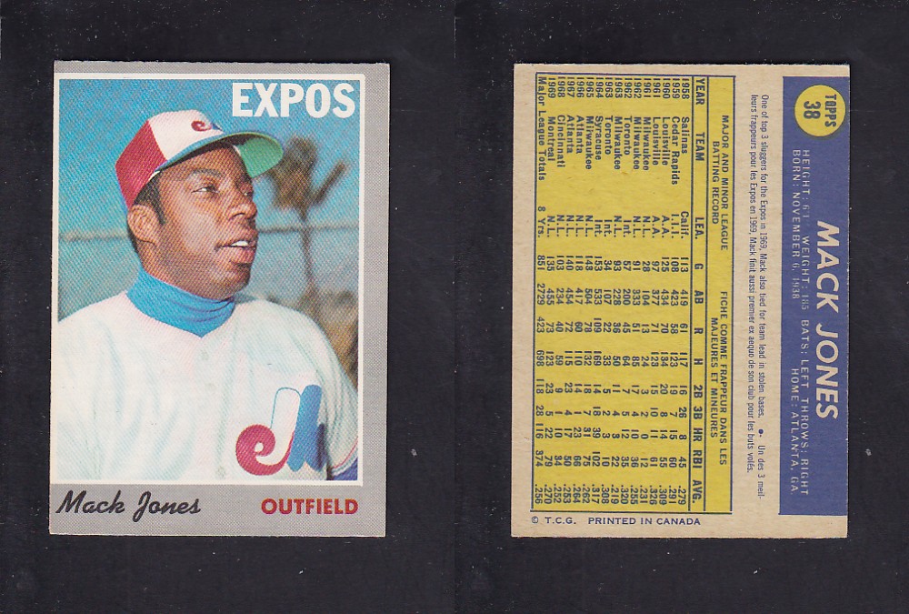 1970 O-PEE-CHEE BASEBALL CARD #38 M. JONES photo