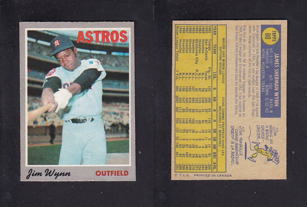 1970 O-PEE-CHEE BASEBALL CARD #60 J. WYNN photo