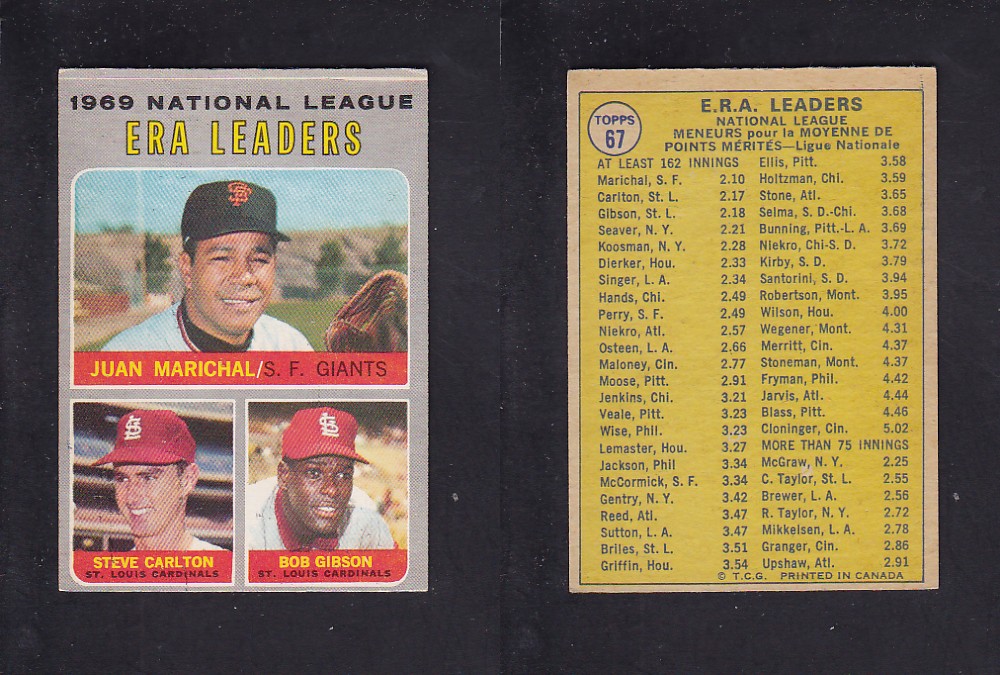 1970 O-PEE-CHEE BASEBALL CARD #67 NATIONAL LEAGUE ERA LEADERS photo