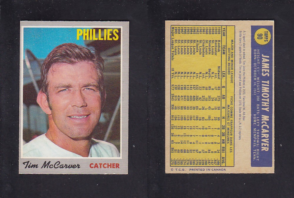 1970 O-PEE-CHEE BASEBALL CARD #90 T. McCARVER photo