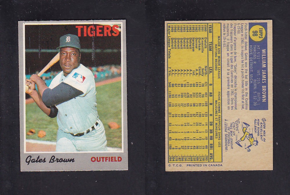 1970 O-PEE-CHEE BASEBALL CARD #98 G. BROWN photo