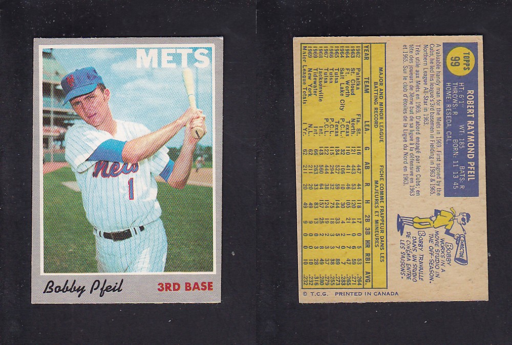 1970 O-PEE-CHEE BASEBALL CARD #99 B. PFEIL photo