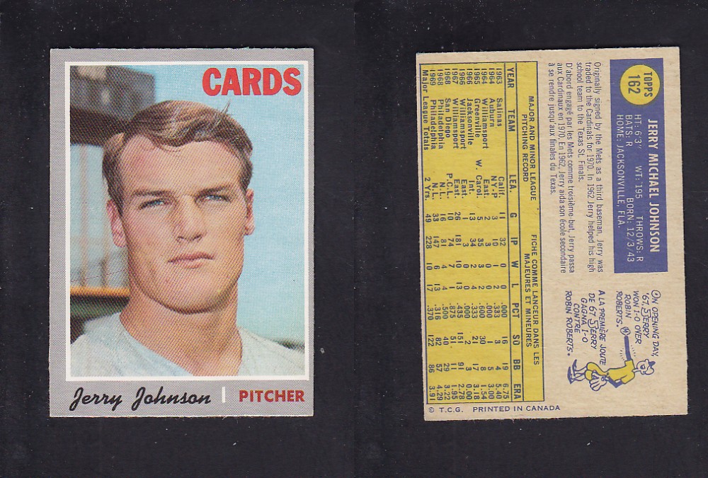 1970 O-PEE-CHEE BASEBALL CARD #162 J. JOHNSON photo