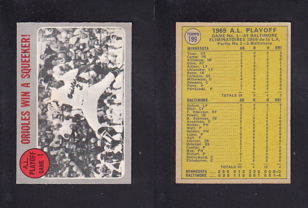 1970 O-PEE-CHEE BASEBALL CARD #199 A.L. PLAYOFF GAME 1 photo