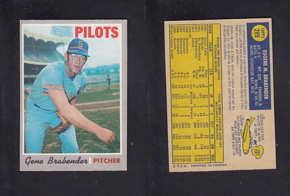 1970 O-PEE-CHEE BASEBALL CARD #289 G. BRABENDER photo