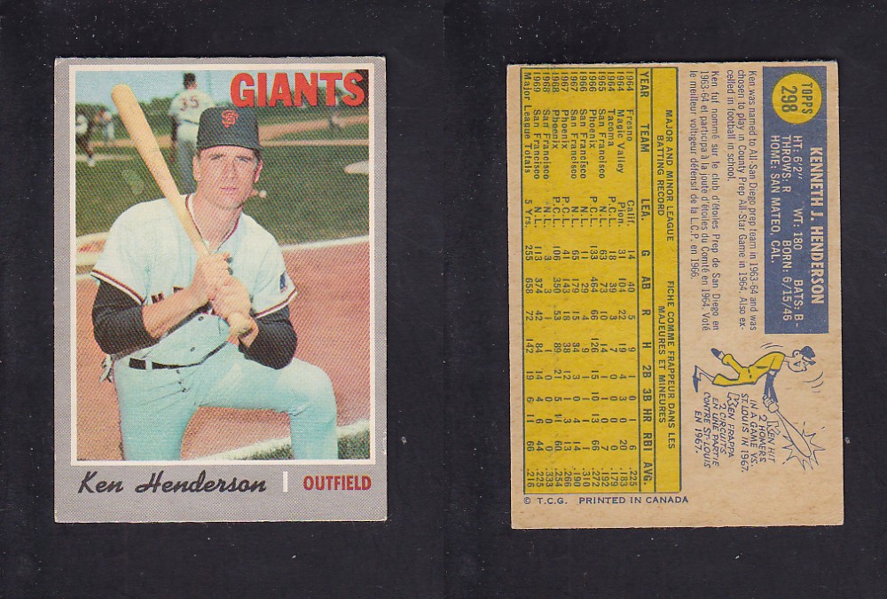 1970 O-PEE-CHEE BASEBALL CARD #298 K. HENDERSON photo