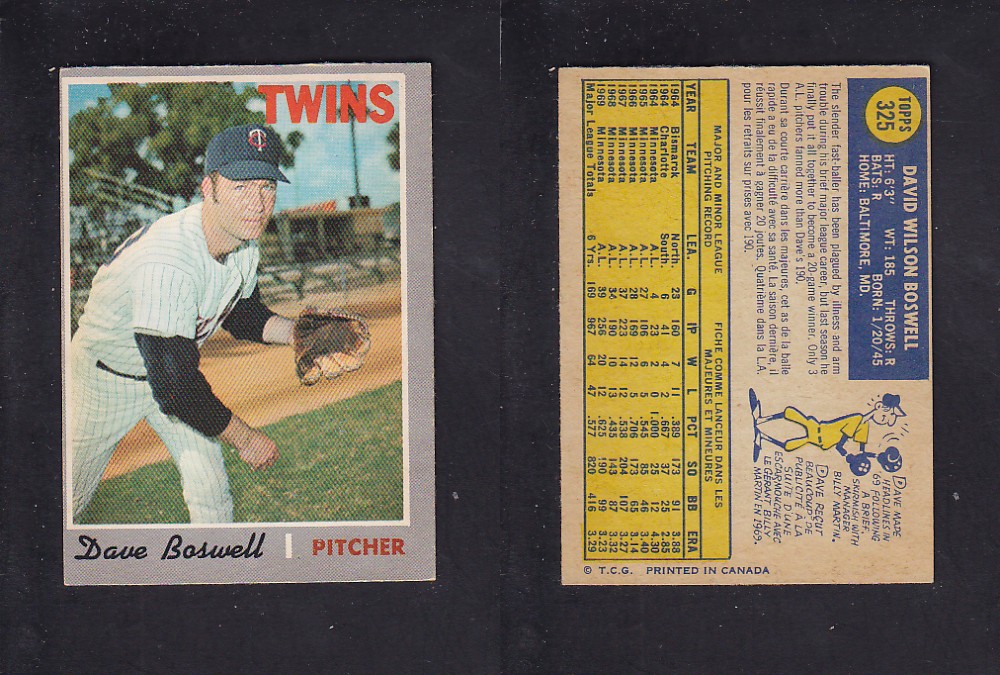 1970 O-PEE-CHEE BASEBALL CARD #325 D. BOSWELL photo