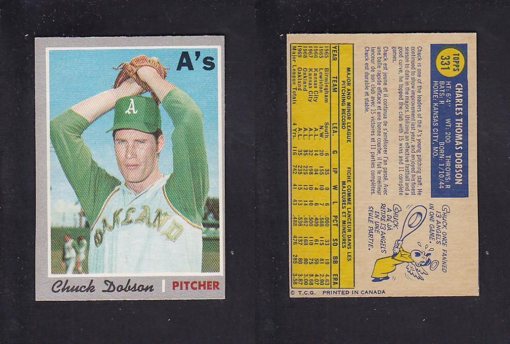 1970 O-PEE-CHEE BASEBALL CARD #331 C. DOBSON photo