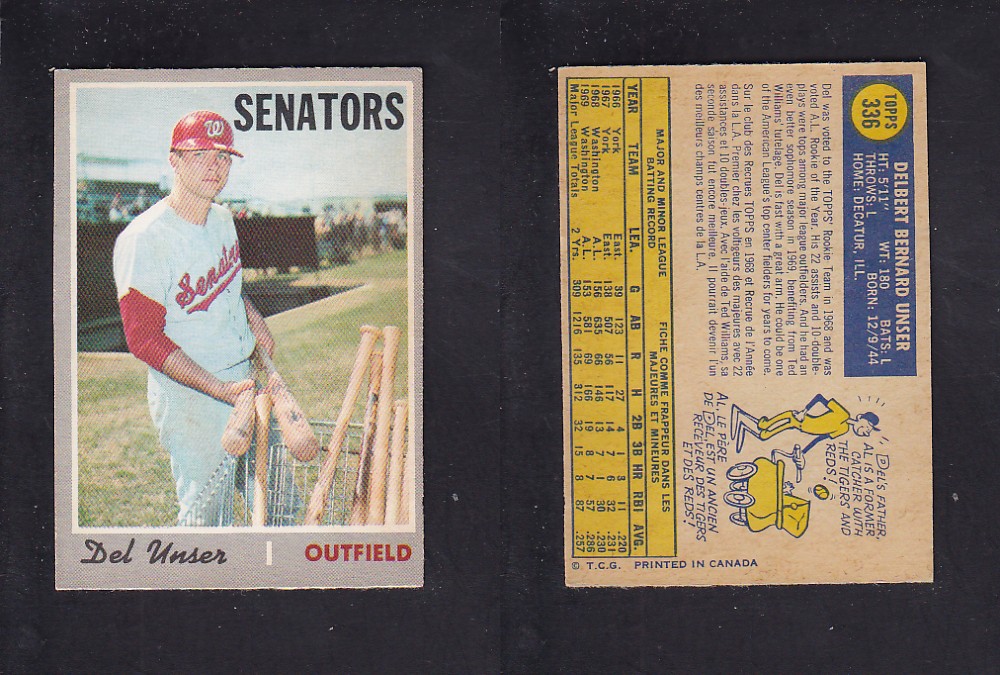 1970 O-PEE-CHEE BASEBALL CARD #336 D. UNSER photo