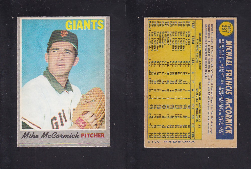 1970 O-PEE-CHEE BASEBALL CARD #337 M. McCORMICK photo