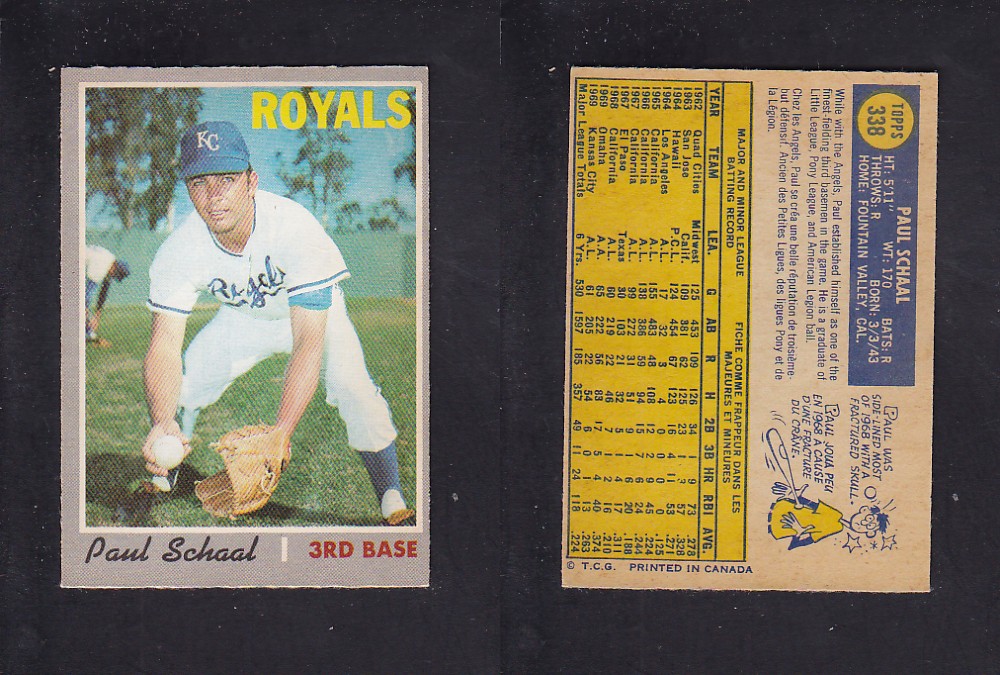 1970 O-PEE-CHEE BASEBALL CARD #338 P. SCHAAL photo