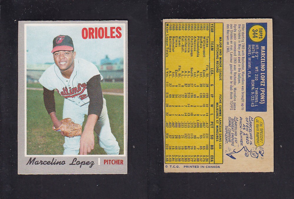 1970 O-PEE-CHEE BASEBALL CARD #344 M. LOPEZ photo