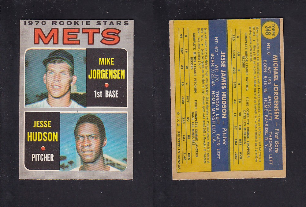 1970 O-PEE-CHEE BASEBALL CARD #348 M. JORGENSEN/ J. HUDSON photo