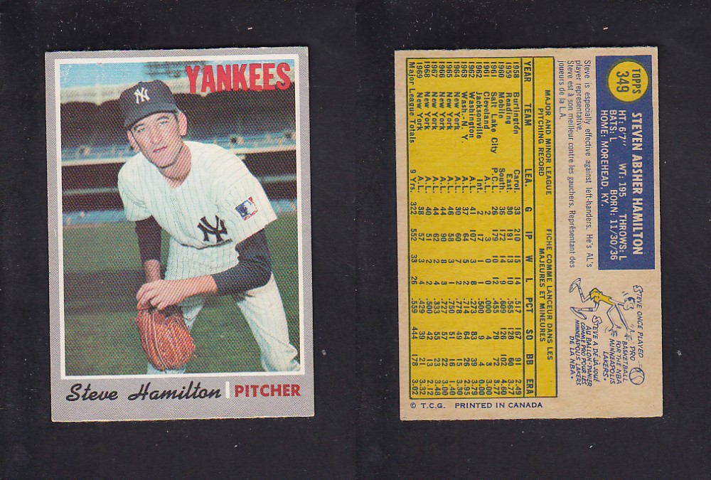 1970 O-PEE-CHEE BASEBALL CARD #349 S. HAMILTON photo