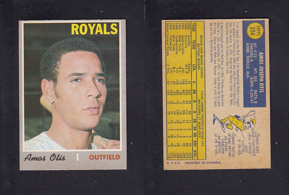 1970 O-PEE-CHEE BASEBALL CARD #354 A. OTIS photo