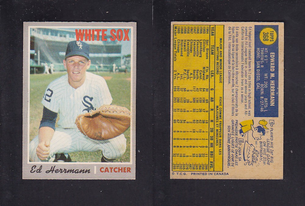 1970 O-PEE-CHEE BASEBALL CARD #368 E. HERRMANN photo