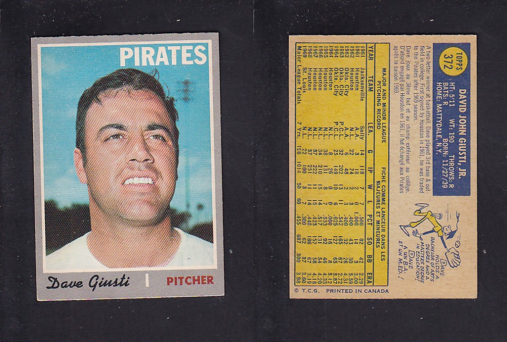 1970 O-PEE-CHEE BASEBALL CARD #372 D. GIUSTI photo