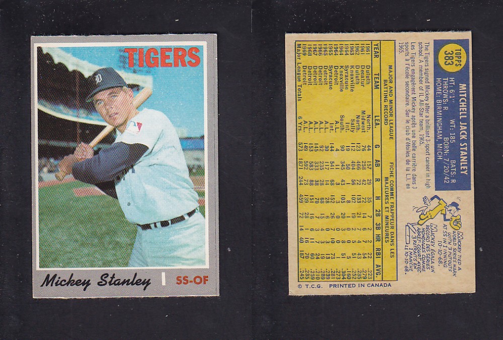 1970 O-PEE-CHEE BASEBALL CARD #383 M. STANLEY photo