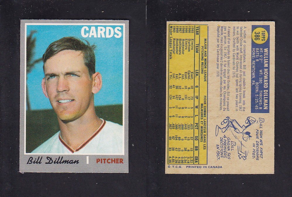 1970 O-PEE-CHEE BASEBALL CARD #386 B. DILLMAN photo