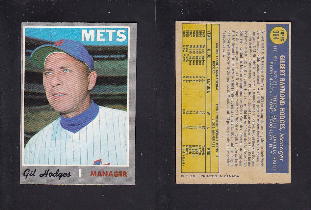 1970 O-PEE-CHEE BASEBALL CARD #394 G. HODGES photo