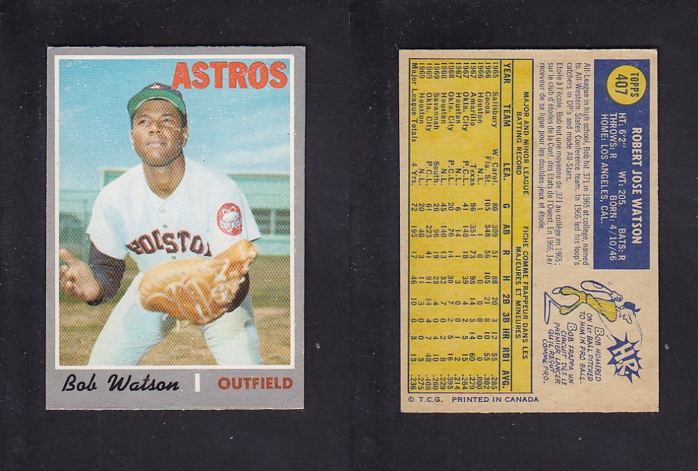 1970 O-PEE-CHEE BASEBALL CARD #407 B. WATSON photo