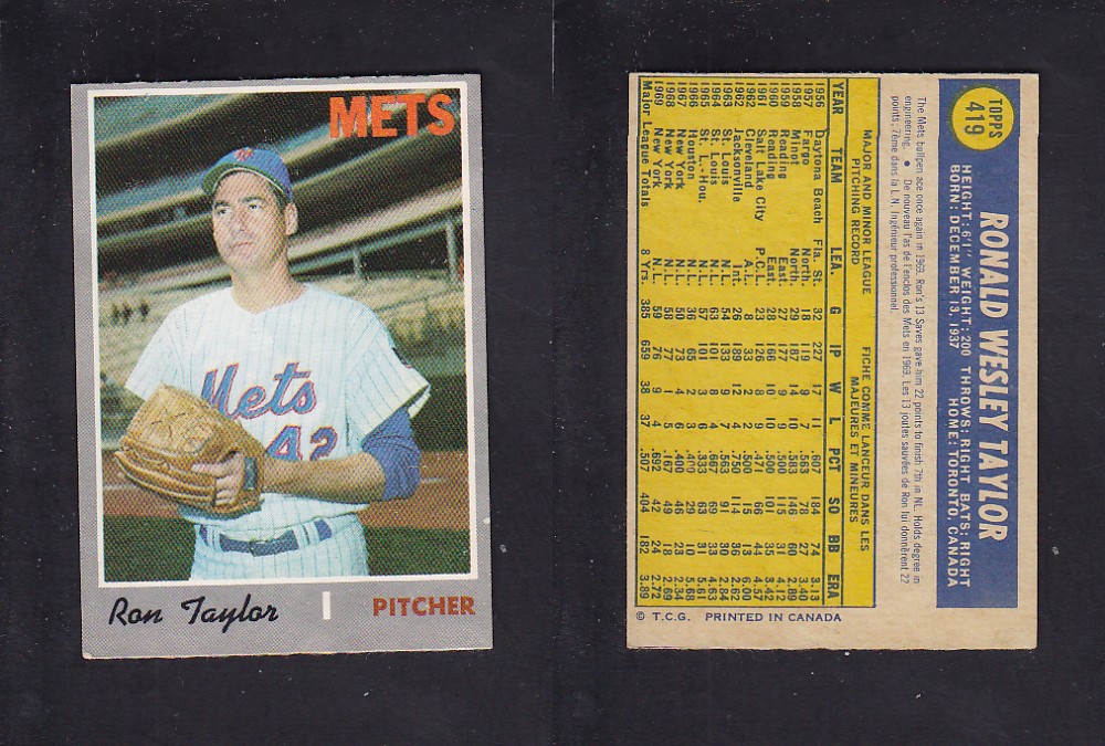 1970 O-PEE-CHEE BASEBALL CARD #419 R. TAYLOR photo