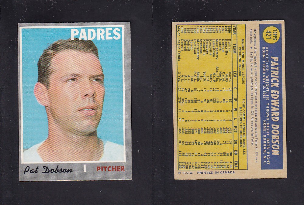 1970 O-PEE-CHEE BASEBALL CARD #421 P. DOBSON photo