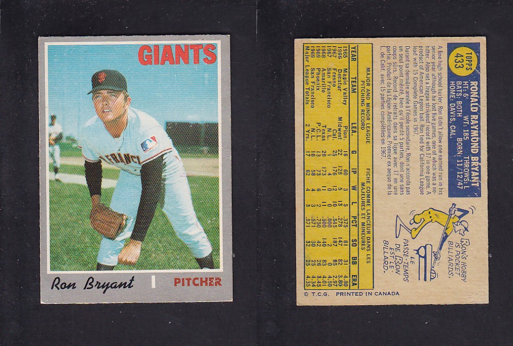 1970 O-PEE-CHEE BASEBALL CARD #433 R. BRYANT photo