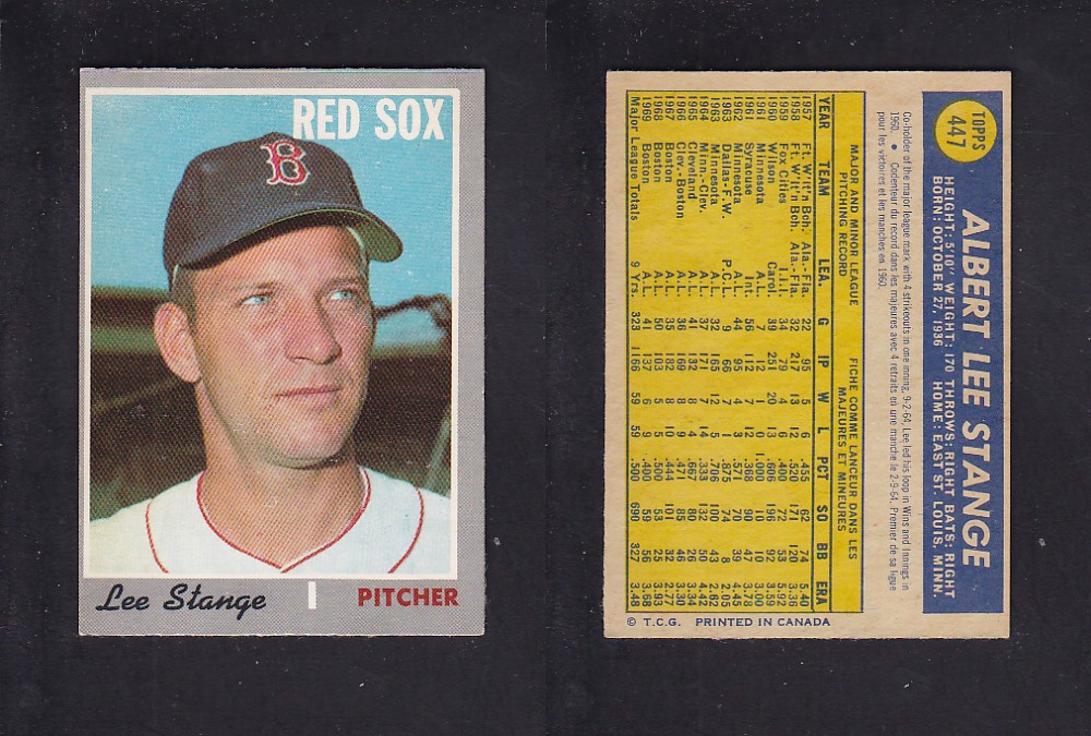 1970 O-PEE-CHEE BASEBALL CARD #447 L. STANGE photo