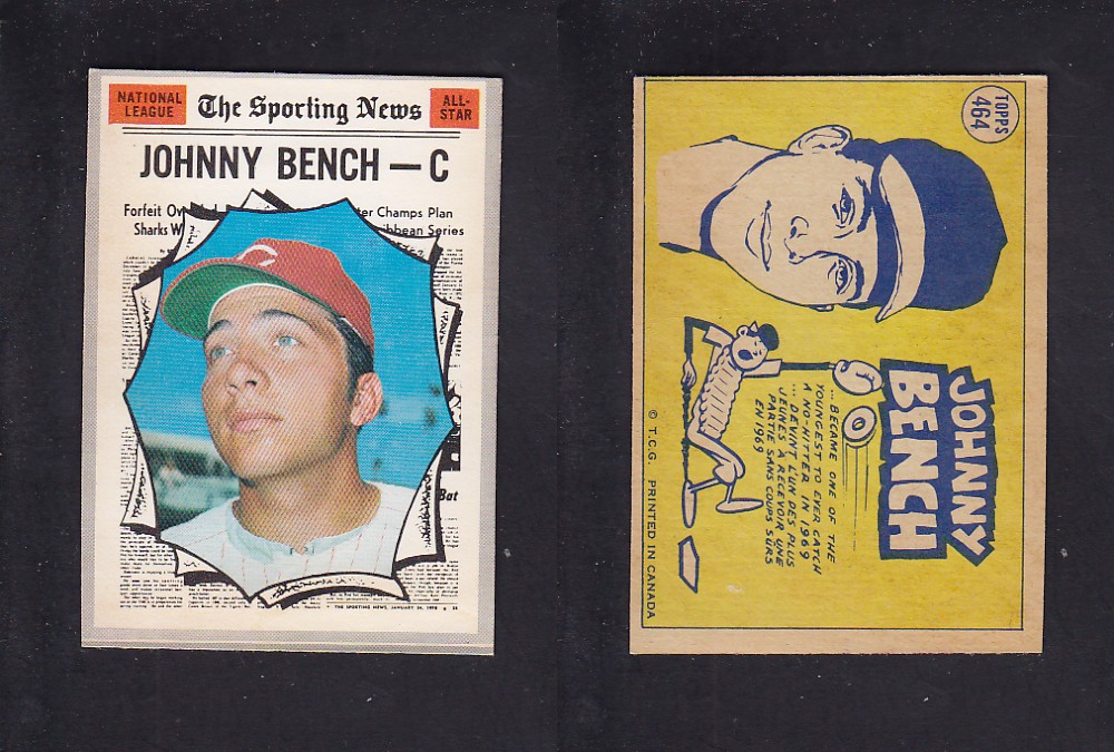 1970 O-PEE-CHEE BASEBALL CARD #464 J. BENCH photo