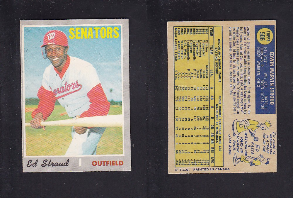 1970 O-PEE-CHEE BASEBALL CARD #506 E. STROUD photo