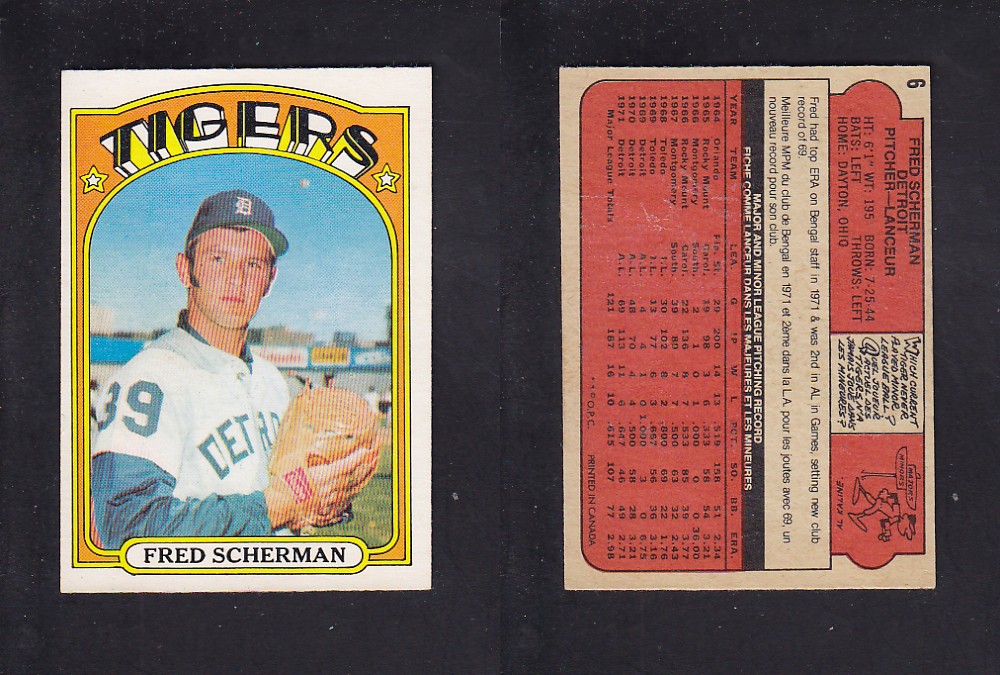 1972 O-PEE-CHEE BASEBALL CARD #6 F. SCHERMAN photo