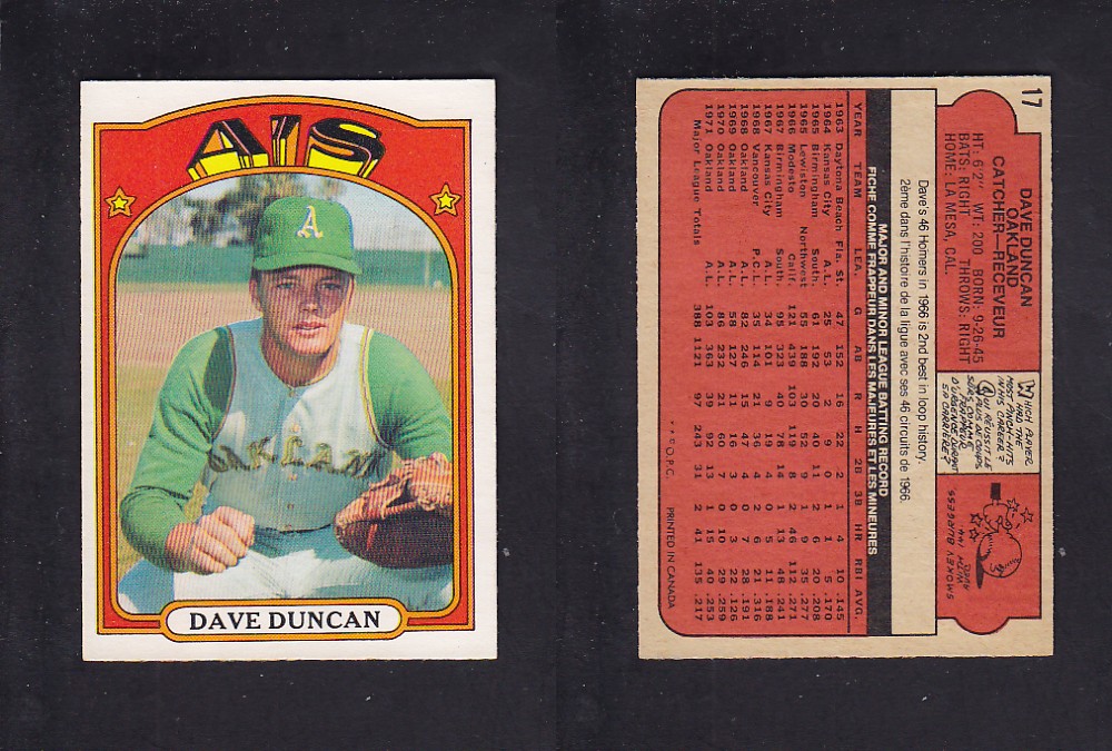 1972 O-PEE-CHEE BASEBALL CARD #17 D. DUNCAN photo