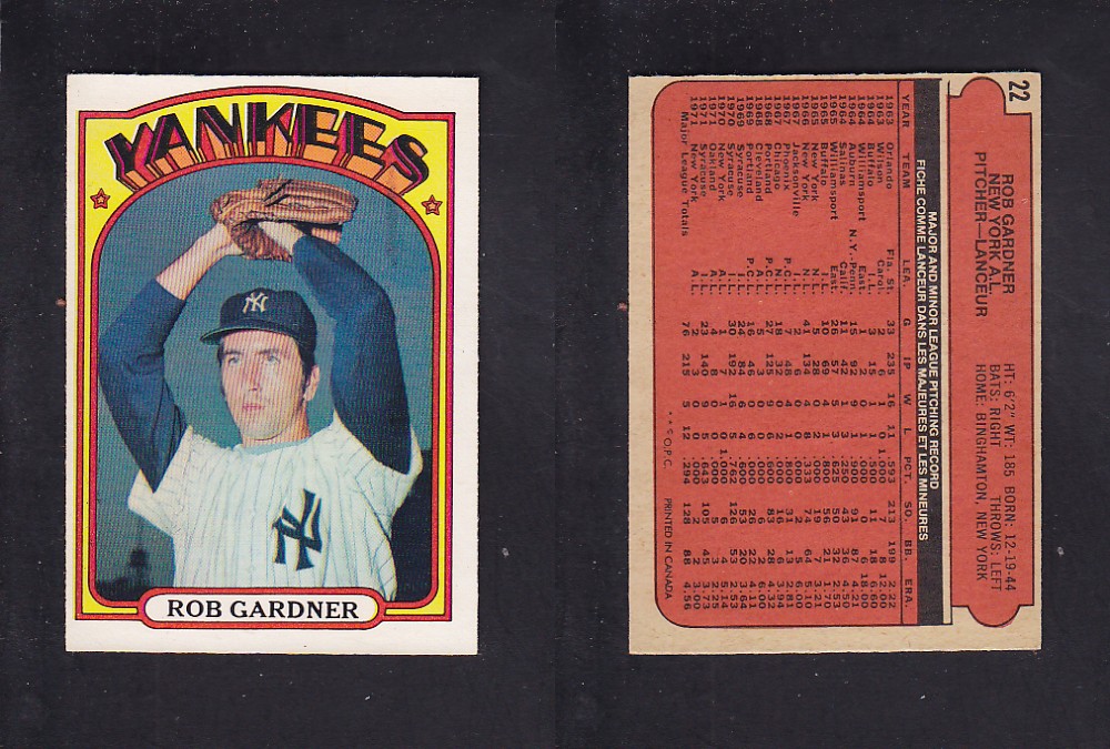 1972 O-PEE-CHEE BASEBALL CARD #22 R. GARDNER photo