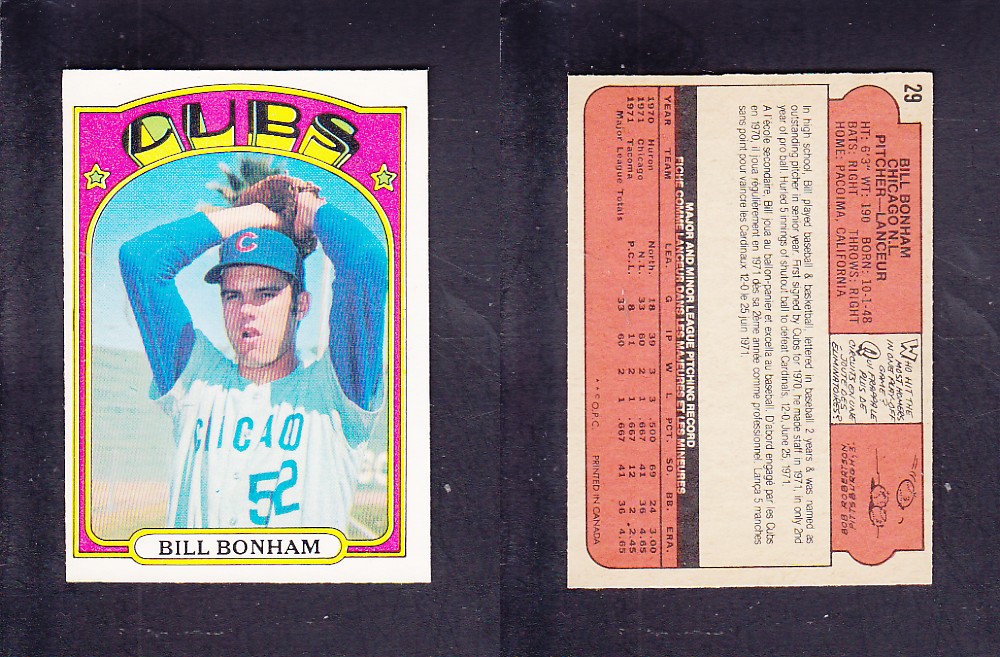 1972 O-PEE-CHEE BASEBALL CARD #29 B. BONHAM photo