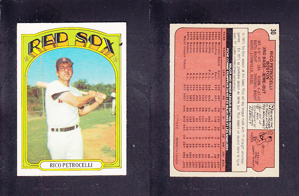 1972 O-PEE-CHEE BASEBALL CARD #30 R. PETROCELLI photo