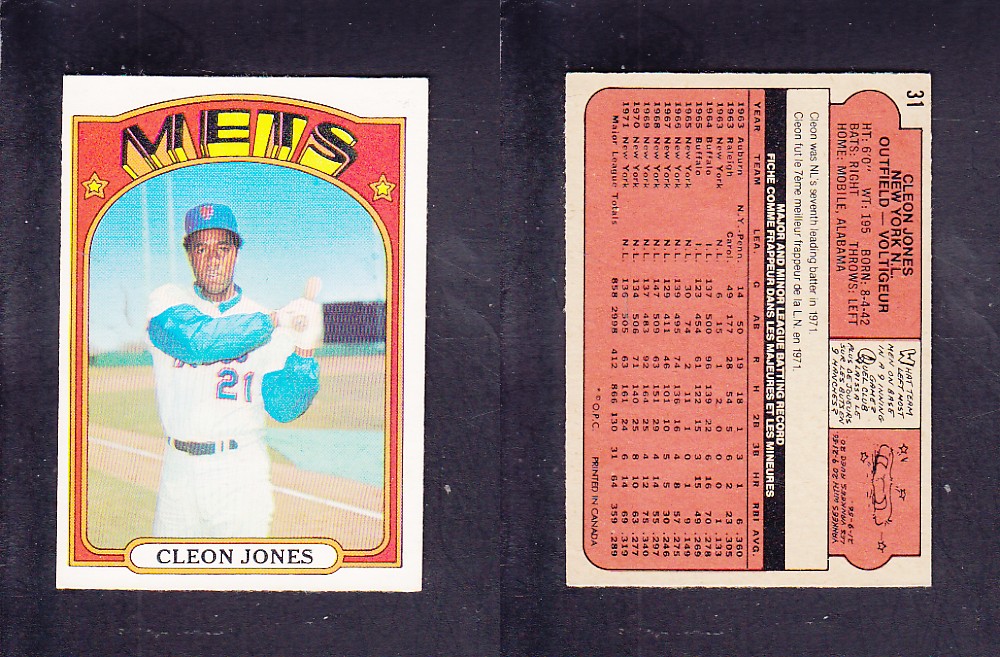 1972 O-PEE-CHEE BASEBALL CARD #31 C. JONES photo