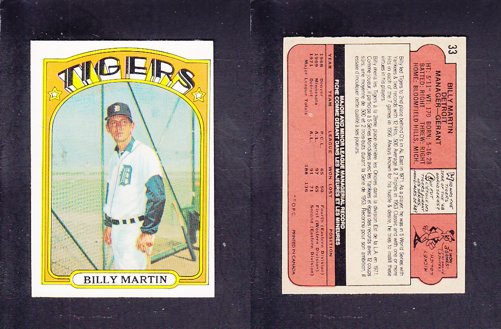 1972 O-PEE-CHEE BASEBALL CARD #33 B. MARTIN photo