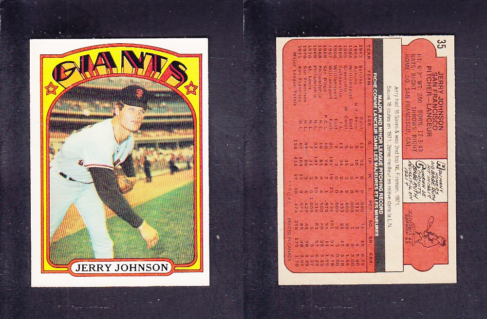 1972 O-PEE-CHEE BASEBALL CARD #35 J. JOHNSON photo