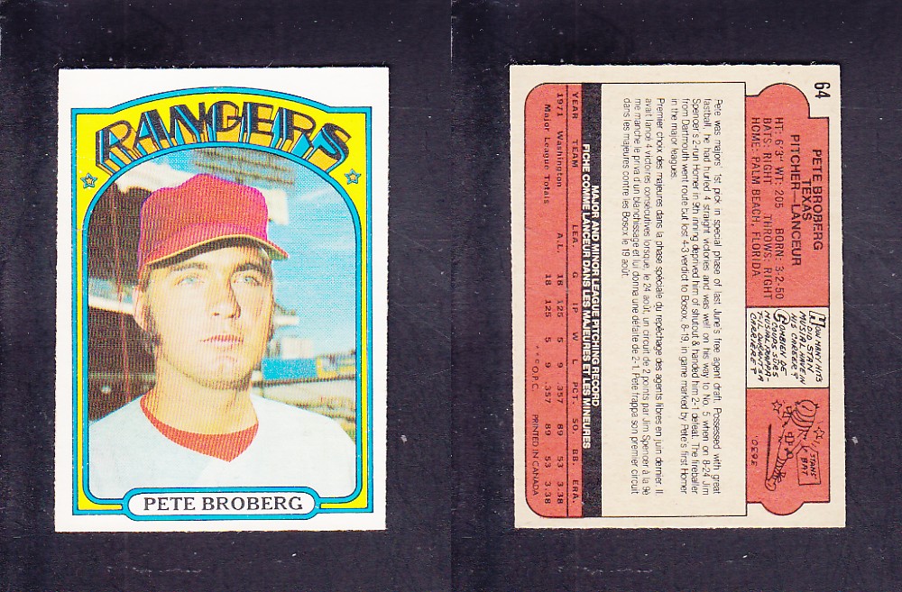 1972 O-PEE-CHEE BASEBALL CARD #64 P. BROBERG photo